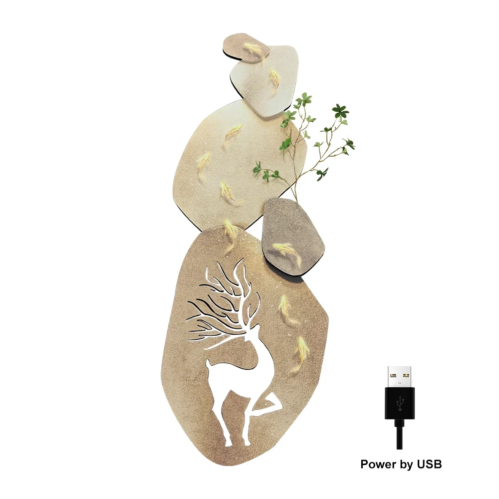 Japandi 3D Geyik LED Işık Duvar Dekoratif