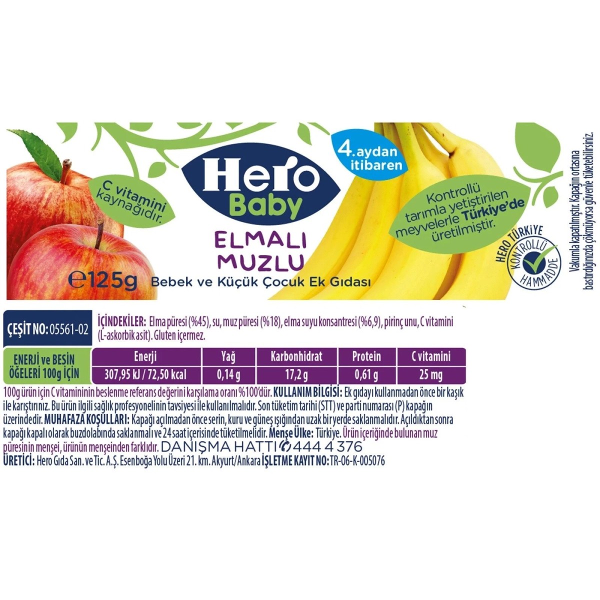 Hero Baby Elmalı Muzlu Kavanoz Mama 125 gr