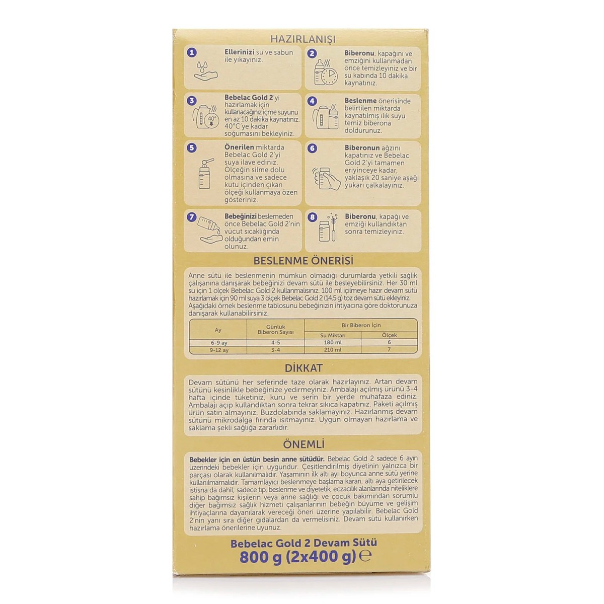Bebelac Gold 2 Devam Sütü 800 gr 6-12 Ay