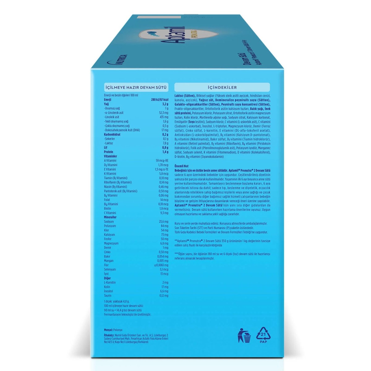 Aptamil 2 Devam Sütü 2'li Paket 2x1000 gr