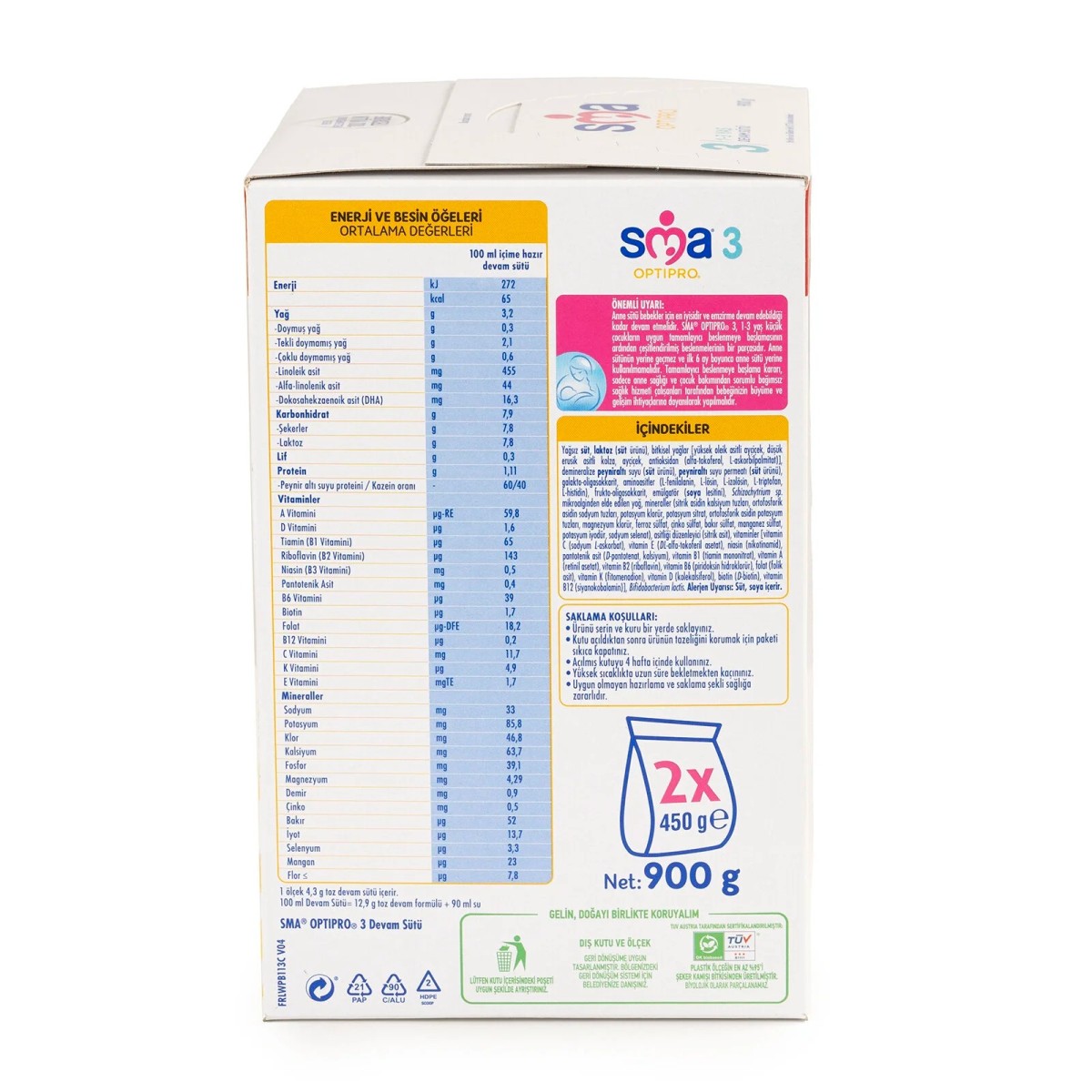 SMA OPTİPRO PROBİYOTİK 3 DEVAM SÜTÜ 900 GR 1-3 YAŞ