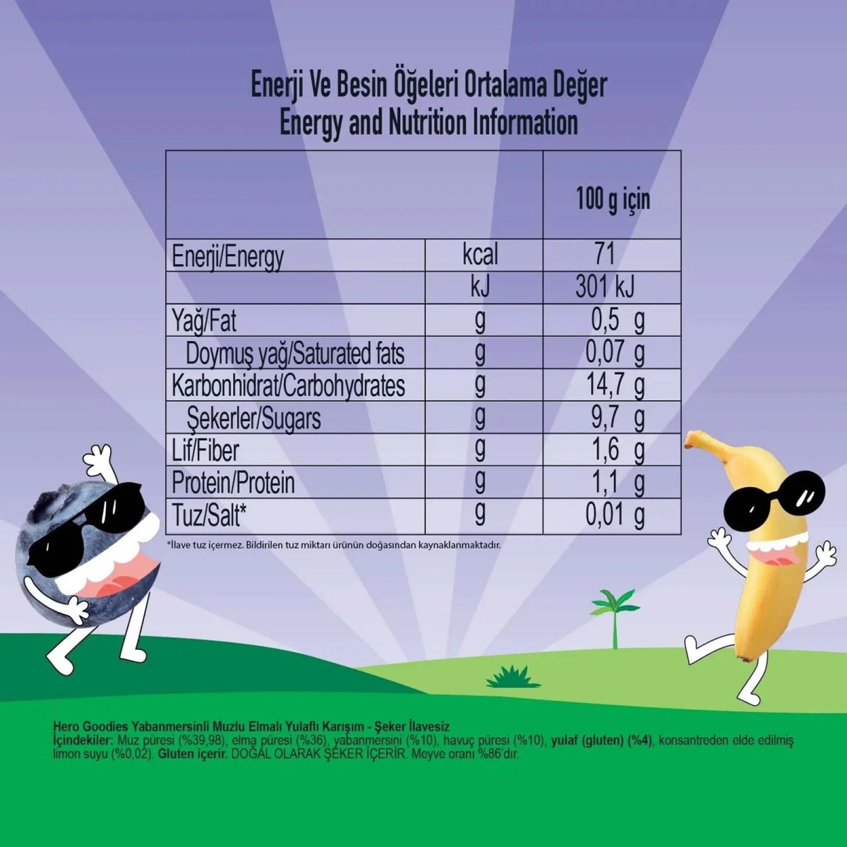 Hero Goodies Yaban Mersinli Muz Yulaf Püresi 100gr