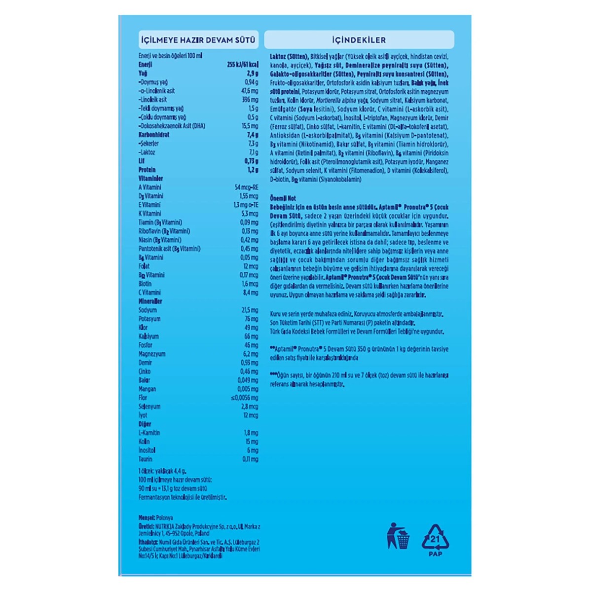 Aptamil 5 Çocuk Devam Sütü 1000 Gr 2-3 Yaş