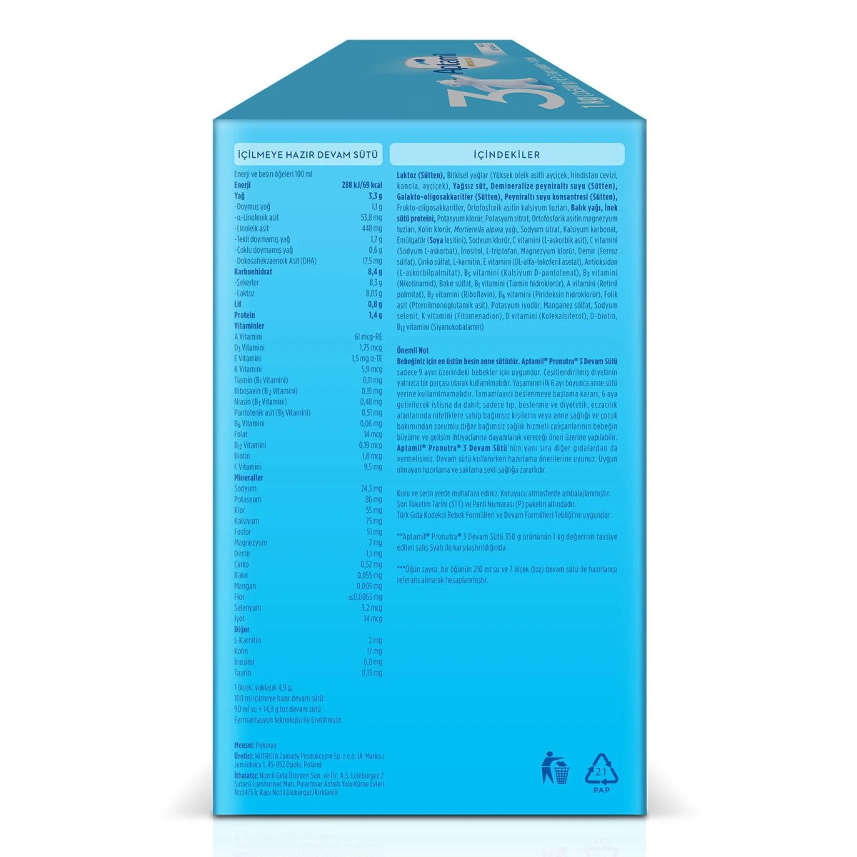 Aptamil 3 Devam Sütü 1000 gr 9-12 Ay