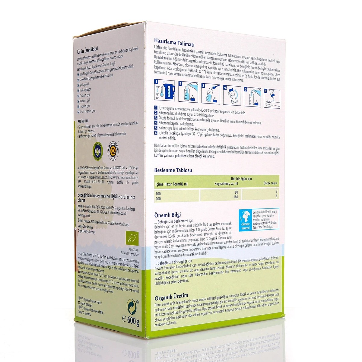 HiPP 3 Organik Çocuk Devam Sütü 600 gr 1+ Yaş