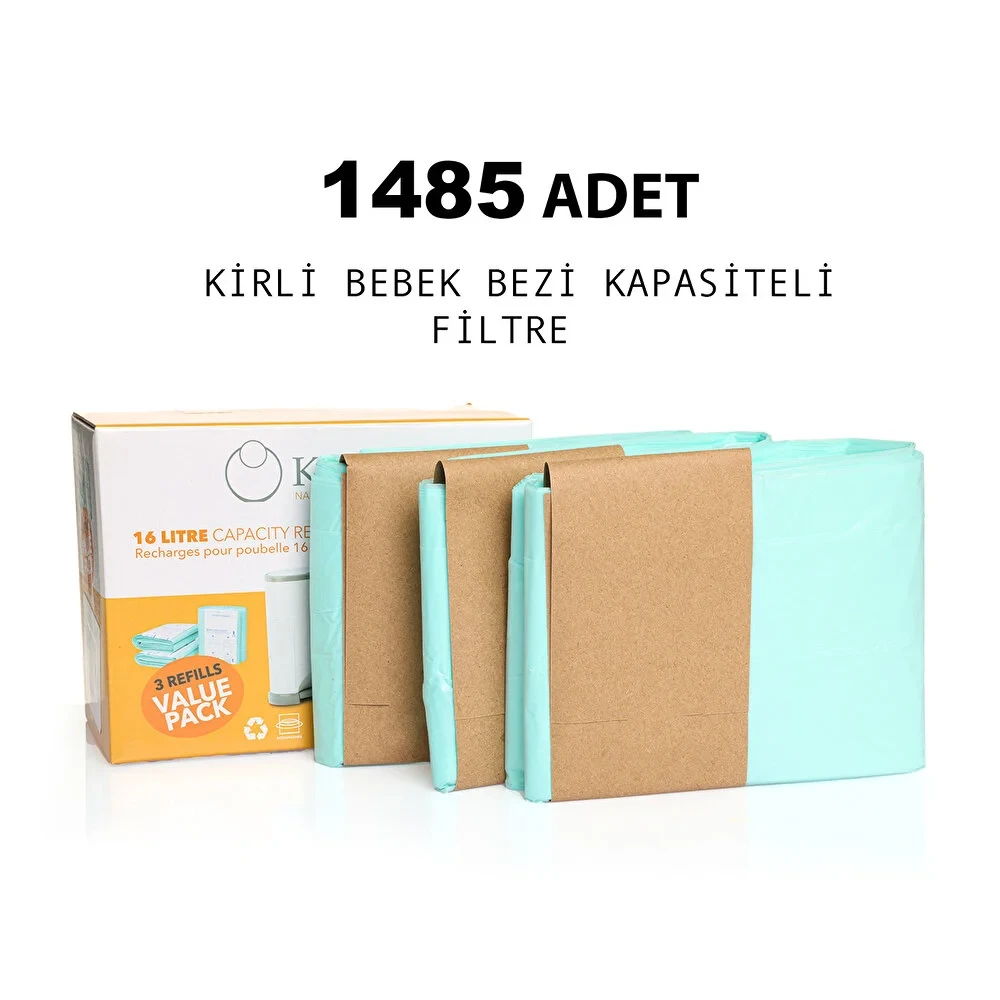3 X 495 Adet Kirli Bebek Bezi Kapasiteli Çöp Poşeti