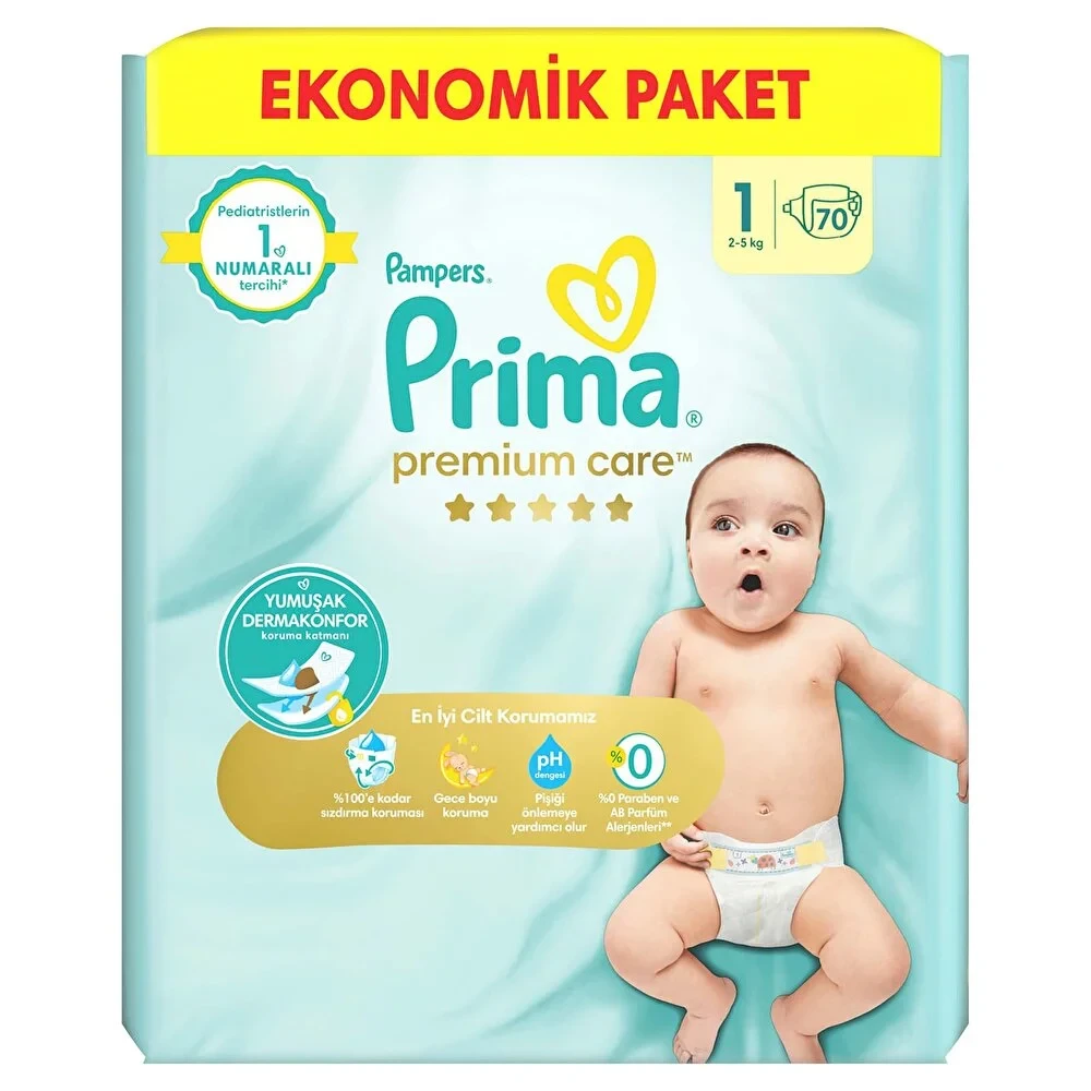 Bebek Bezi Premium Care 1 Beden Yenidoğan Ekonomik Paket 2-5 kg 70 Adet