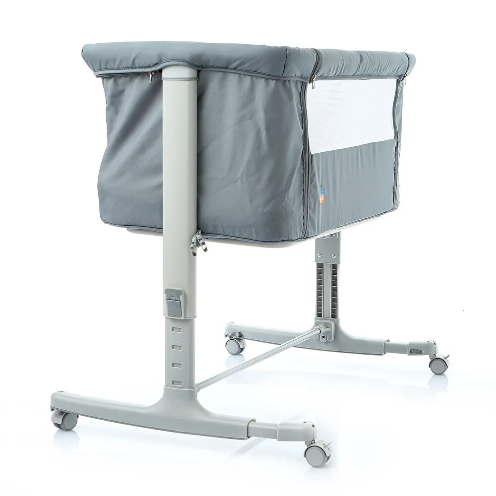 Anne Yanı Asansörlü ve Sallanabilir Bebek Beşiği Gri