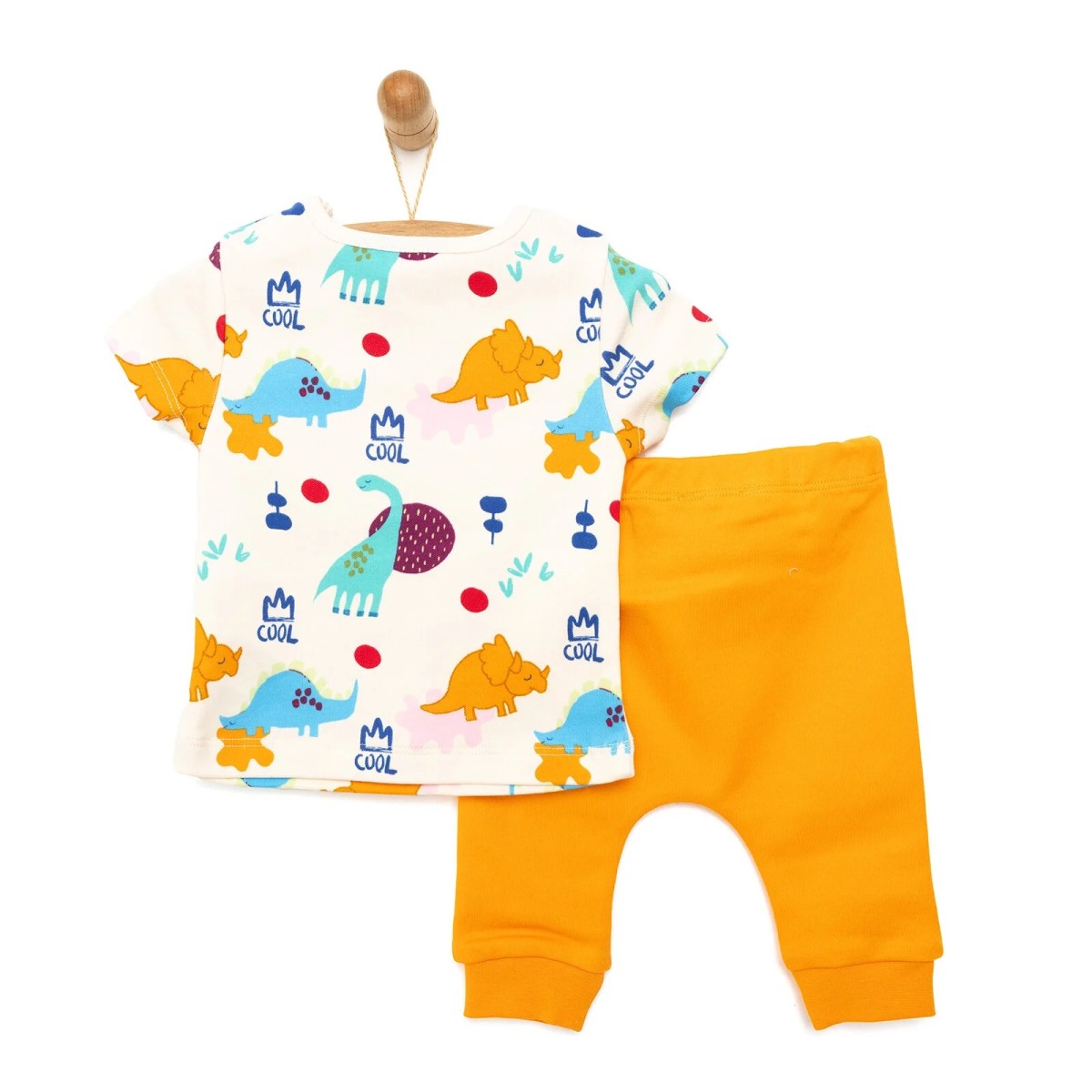 HelloBaby Yenidoğan Erkek Bebek Tişört-Patiksiz Alt 2li Takım İnterlok Bisiklet Yaka Kısa Kol Turuncu