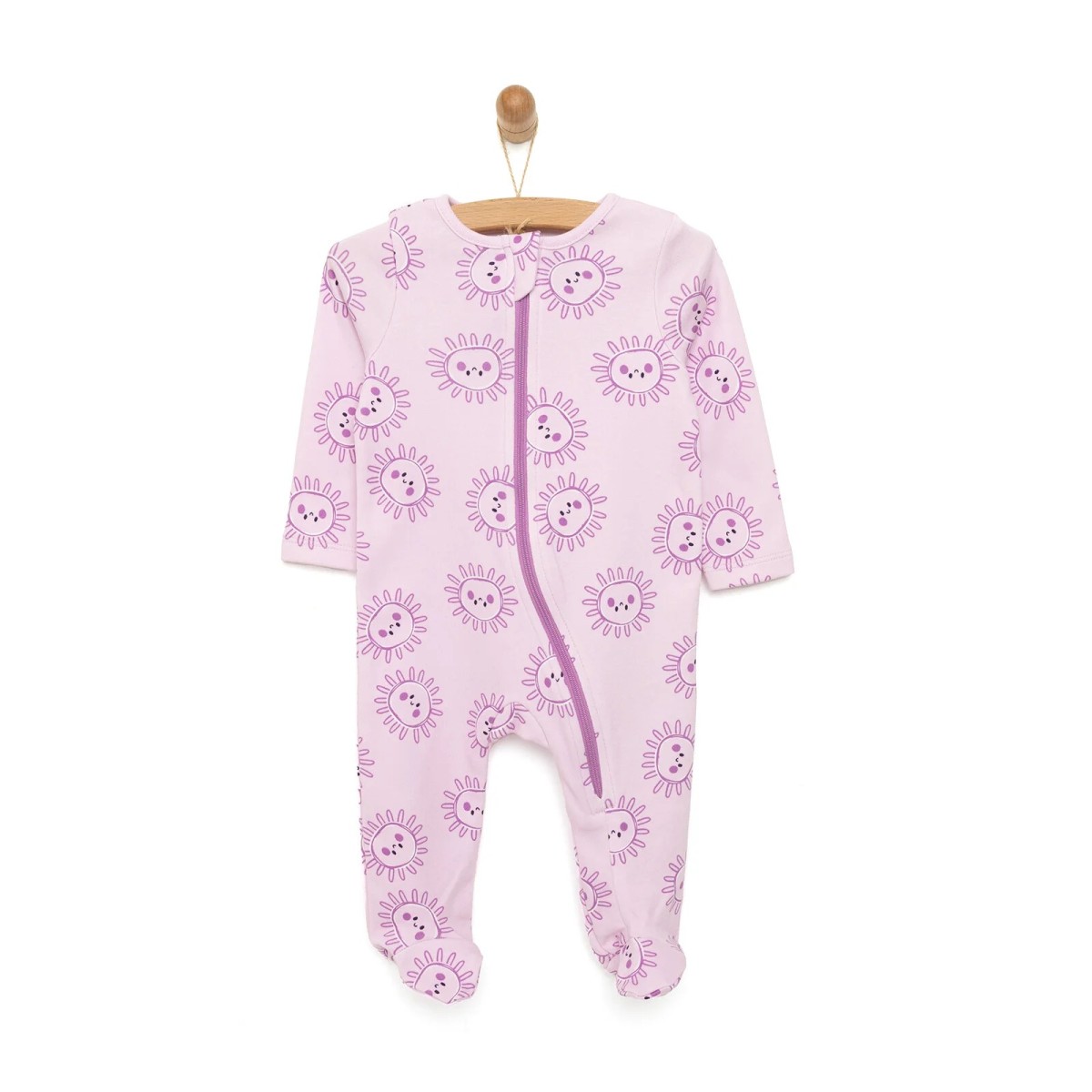 HelloBaby Yenidoğan Kız Bebek Patikli Tulum İnterlok Mor