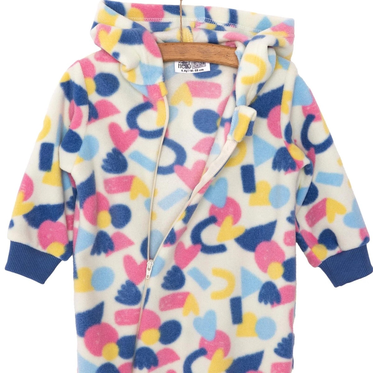 HelloBaby Kız Bebek Basic Patiksiz Tulum Polar Metraj Desenli Bisiklet Yaka Uzun Kol Karışık Renkli
