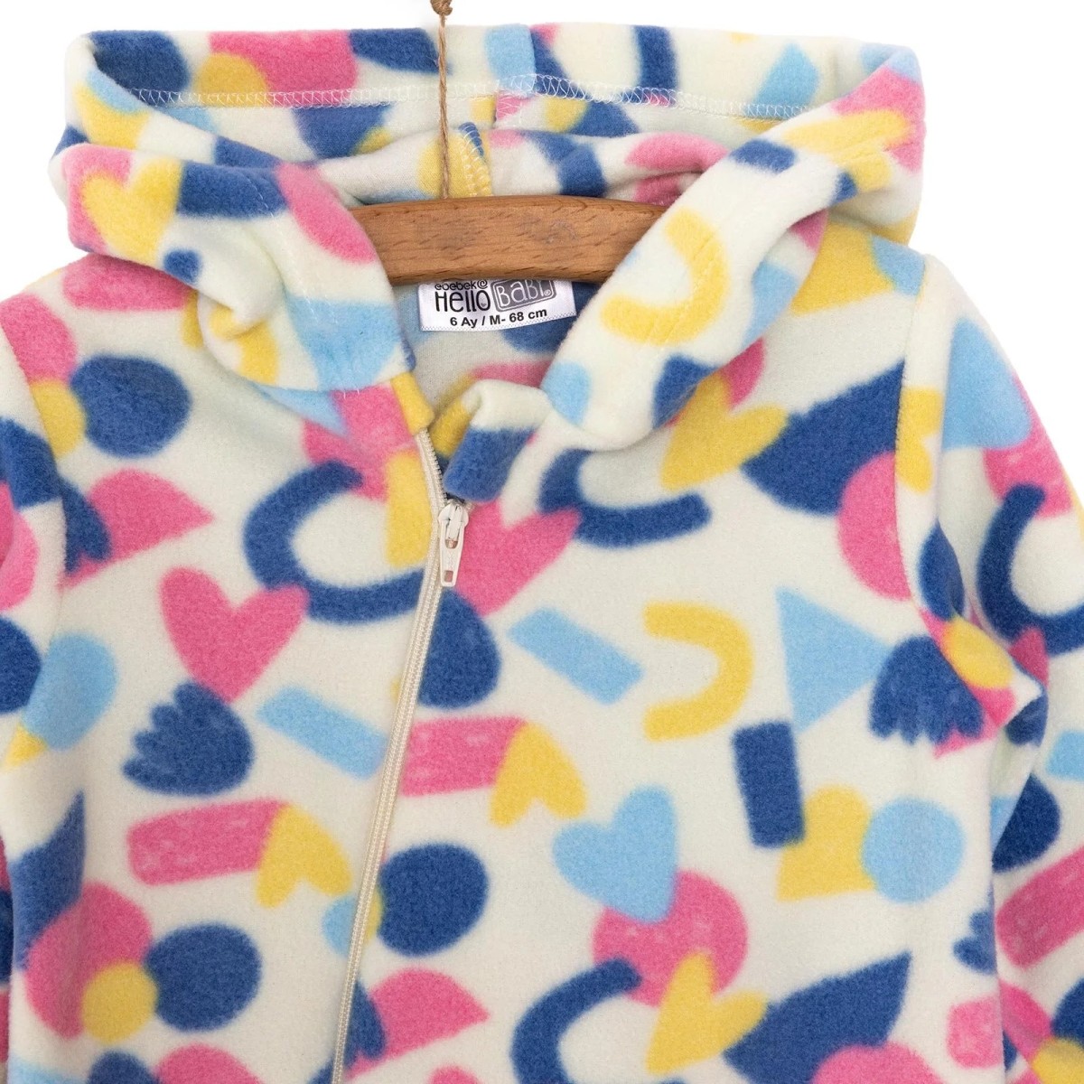 HelloBaby Kız Bebek Basic Patiksiz Tulum Polar Metraj Desenli Bisiklet Yaka Uzun Kol Karışık Renkli