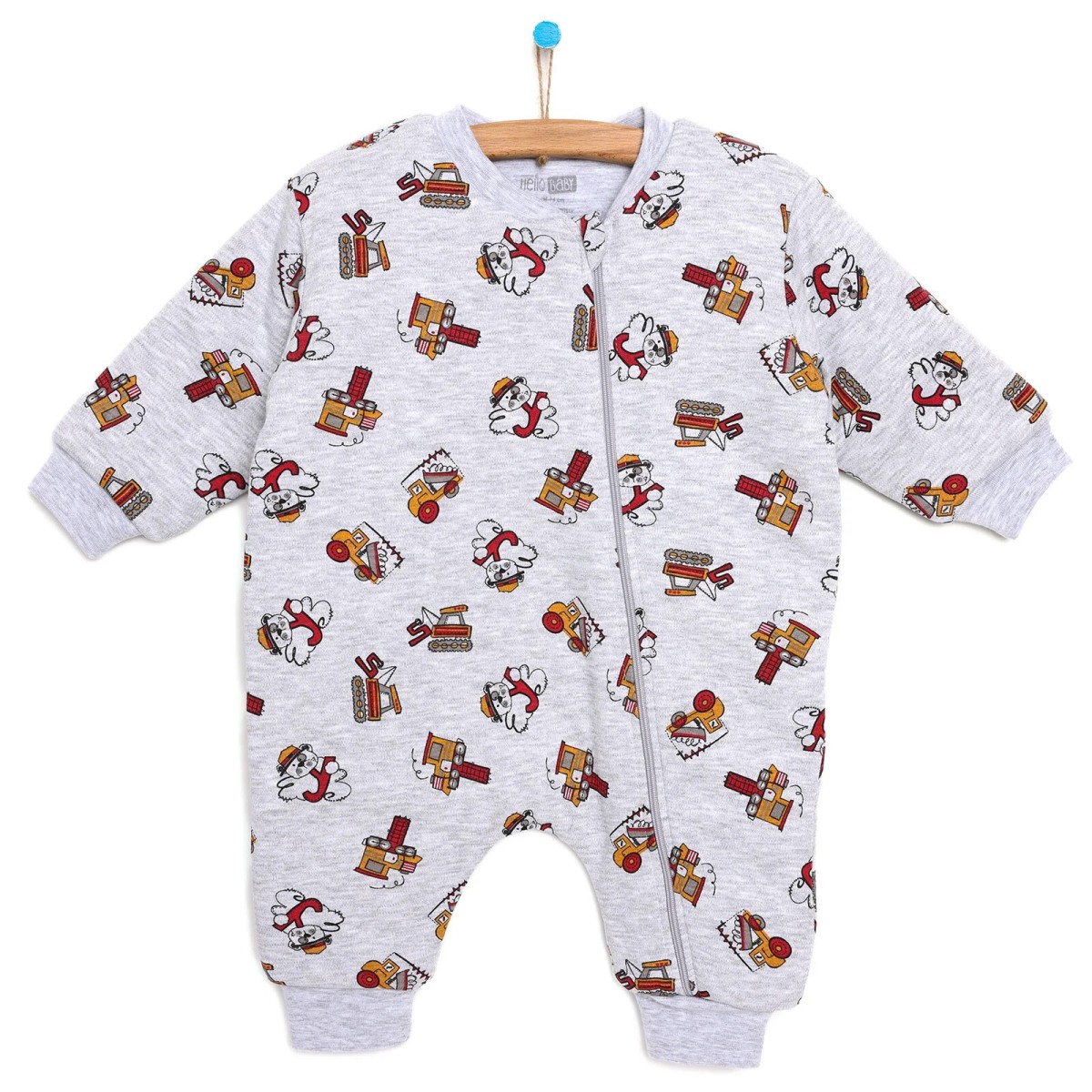 HelloBaby Erkek Bebek Uyku Tulumu İnterlok Bebe Yaka Ribanalı Paça Uzun Kol Kar Melanj