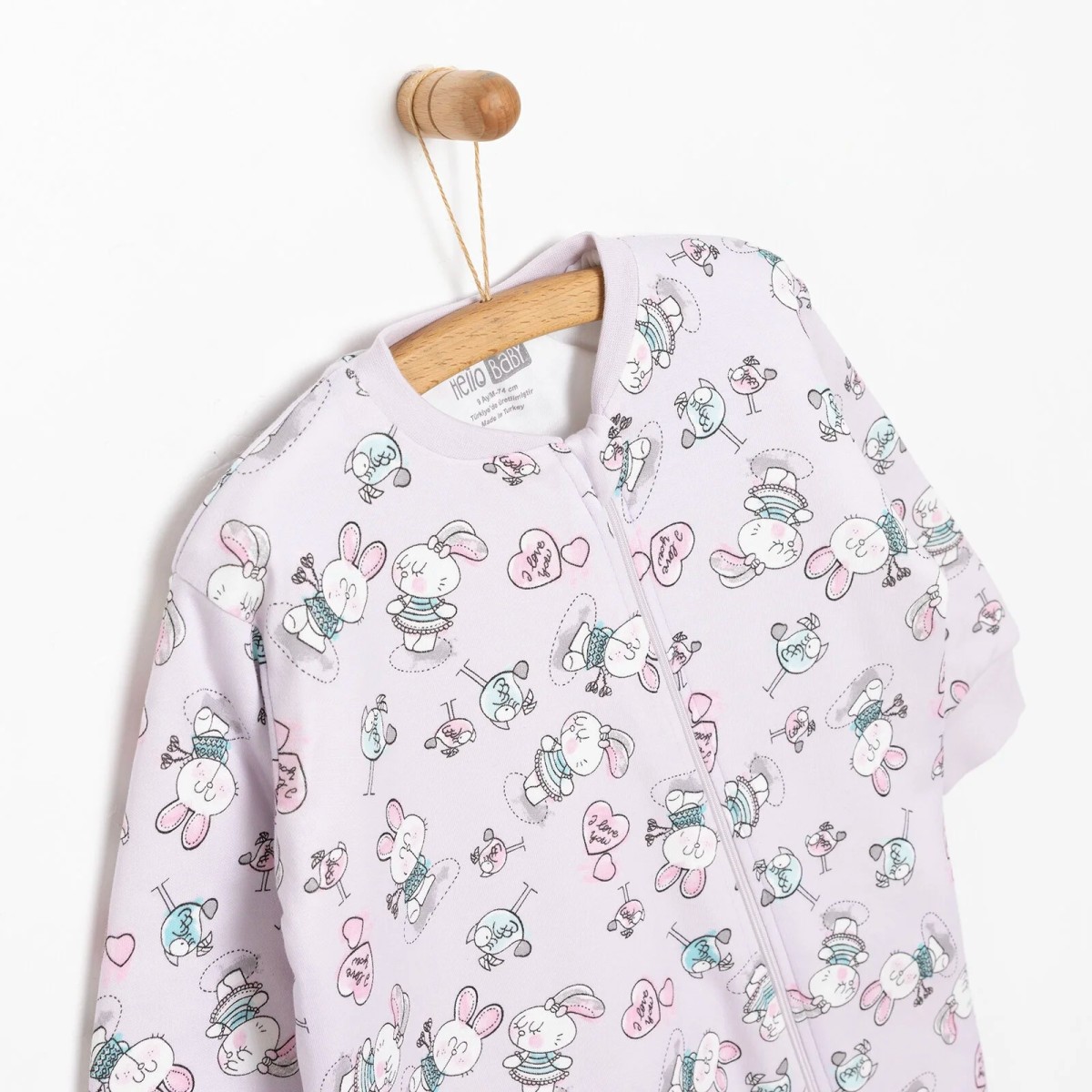 HelloBaby Kız Bebek Uyku Tulumu İnterlok Fermuarlı 2 TOG Bisiklet Yaka Ribanalı Paça Uzun Kol Mor