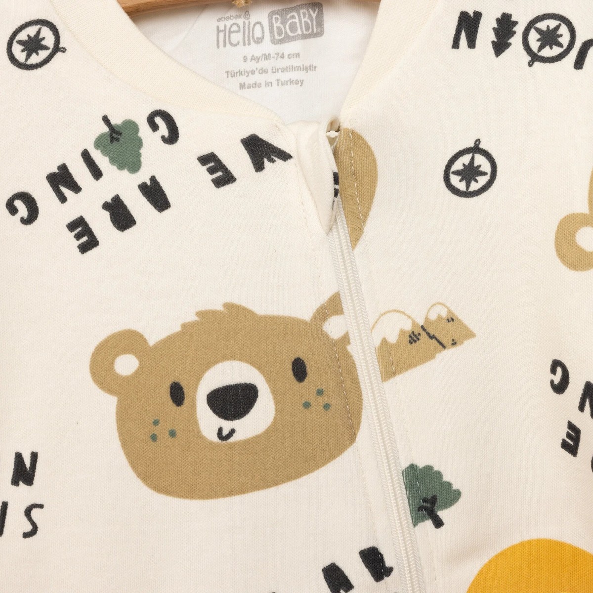 HelloBaby Erkek Bebek Uyku Tulumu Bisiklet Yaka Ribanalı Paça Bej