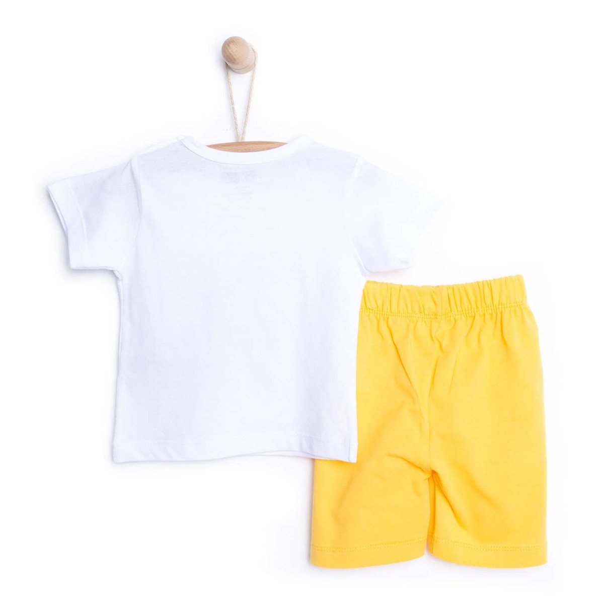 HelloBaby Kız Bebek Pijama Takımı Bisiklet Yaka Reçme Paça Kısa Kol Beyaz