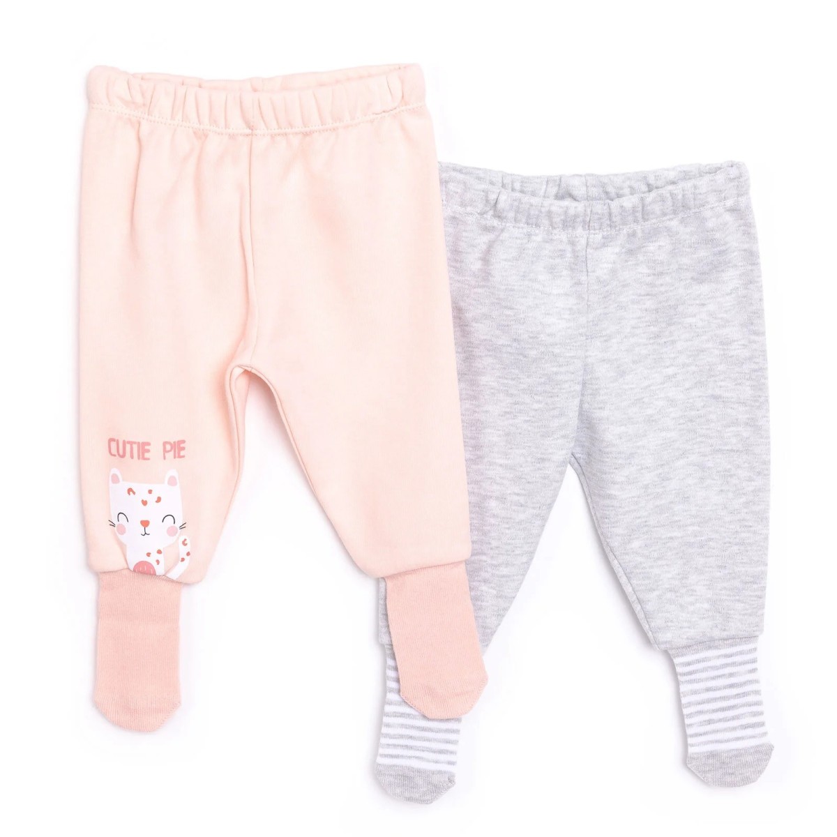 HelloBaby Kız Bebek 2li Çoraplı Pantolon İnterlok Pembe