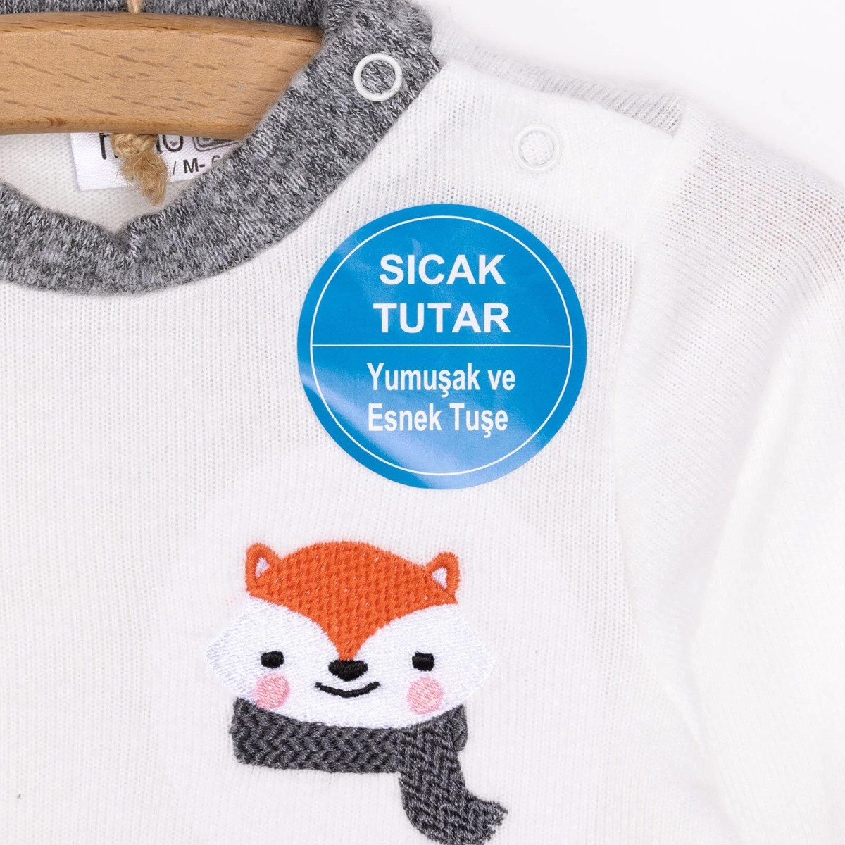 HelloBaby Erkek Bebek Pijama Takımı Çıtçıtlı Bisiklet Yaka Ribanalı Paça Uzun Kol Ekru