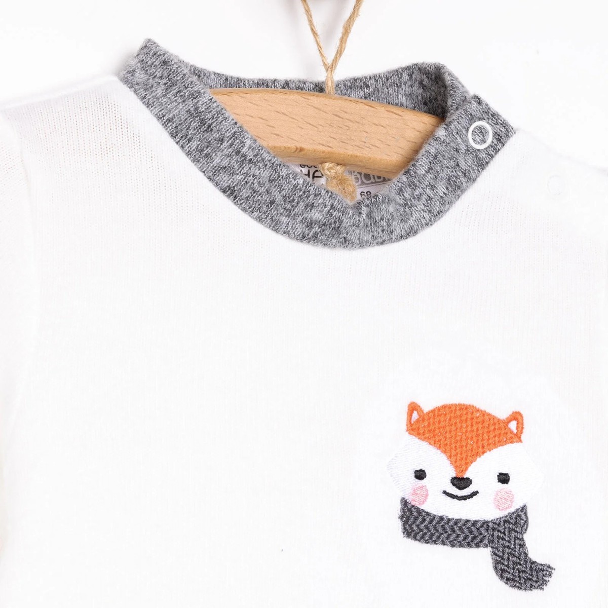 HelloBaby Erkek Bebek Pijama Takımı Çıtçıtlı Bisiklet Yaka Ribanalı Paça Uzun Kol Ekru